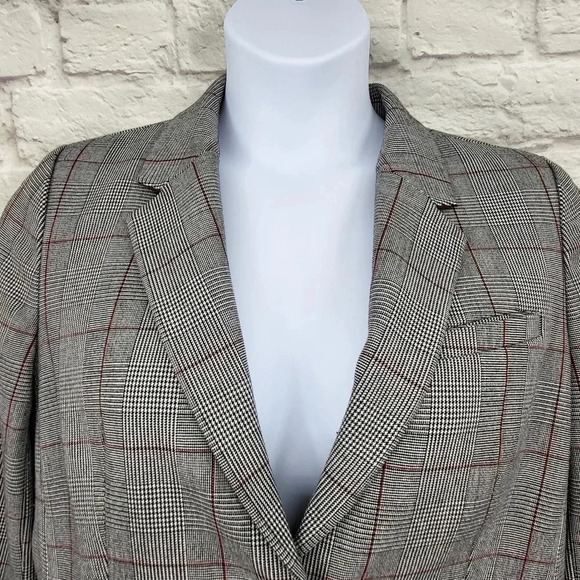 TOMMY HILFIGER Gray Plaid Two Button Blazer Jacket Sz 14 Business Casual Office - Picture 2 of 15